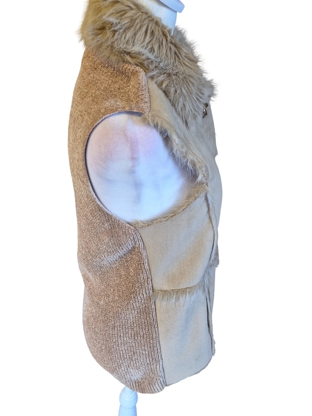 Lisa International Tan Faux Shearling Vest with Fur Trim - Picture 2 of 5
